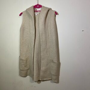 Merona Hooded Sweater Vest Women’s XSmall Tan Ribbed pockets layering Fall